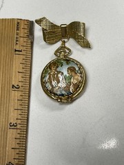 House of Fuller Solid Perfume Enameled Gold Locket Bow Brooch Unused