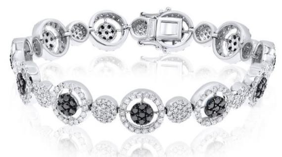 LARGE 5.30CT WHITE & BLACK DIAMOND 14KT WHITE GOLD CLUSTER HALO TENNIS BRACELET