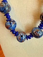 Vintage Blue Glass Bead Necklace Lampwork Excellent 19 inches European