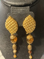 Vtg KATE HINES Signed Convertible Gold Tone Amber Lucite Couture Clip Earrings