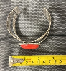 Southwestern Style Red Coral Silver Tone Rope Design Cuff Bracelet