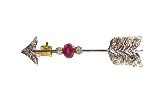 0.68ct Rose Cut Diamond Ruby Antique Victorian Look 925 Silver Wedding Brooch