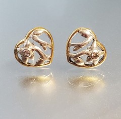 VTG 925 Open Heart Earrings 0.5in Sterling Silver 2g Vermeil Two Tone CZ Sparkle