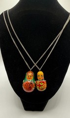Vintage Hand Painted Wood Russian Nesting Doll Pendants Lot (incl. chains)