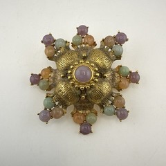 Joan Rivers Brooch Maltese Cross Pin Imitation Jade Statement 3″ Cabochon Pastel