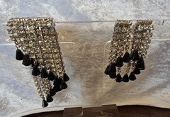 Gorgeous Vintage Black And Clear Double Row Rhinestone Brooch And Matching…
