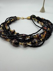 Vintage Les Bernard Multi Strand Necklace & Clip Earrings Set Gold Tone