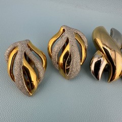 Vintage Clip On Earrings Lot Gold Silver Two Tone Huggie X Shape Leaf Climber