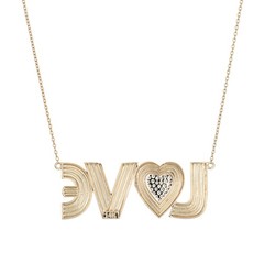 Retro Font Diamond Love Necklace 14k Yellow Gold 17.5″ Chain Fine Jewelry
