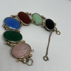 Vintage EGYPTIAN REVIVAL SCARAB GoldTone Multicolor Lucite 7.25” Bracelet