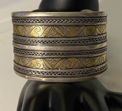 Turkmen Tekke Silver Gilt Wide Cuff Ethnic Tribal Ornate Adjustable Bracelet