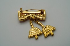 Vintage Red Rhinestone Bow Tassel Moveable Brooch 4cm JB39