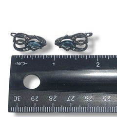 Vintage Earrings Silver Tone Heart Shape Blue Marquise Cut Stone Costume Jewelry