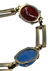 Vintage Egyptian Revival Carved Glass Scarab Bracelet Safety Chain READ