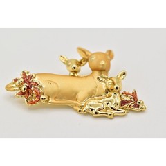 Danecraft Vintage Christmas Deer Pin Brooch Red Fawn Doe Brushed Gold Signed A19