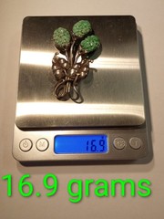 Vintage Chinese Carved Jadeite 3 Flowers Sterling Silver Leaves Brooch Jade Pin