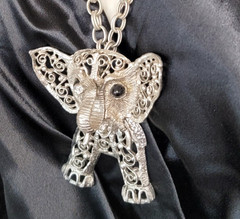 🐘Juliana D&E Lucky Elephant Puppet Necklace – Vtg Silver Filigree Book Piece