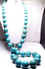 Vintage Turquoise Howlite Necklace BIG Bead Long Heavy