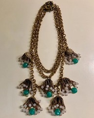 RARE EARLY MIRIAM HASKELL MULTI STRAND FESTOON NECKLACE GRIPOIX JADE GLASS DROPS