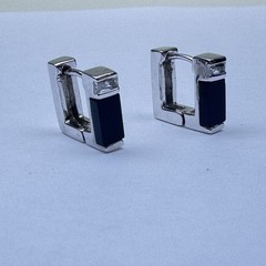 Onyx Sterling Silver Square Huggie Vintage Earrings