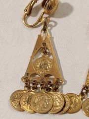 Vintage Gold Tone French Coin Chandelier Clip On Earrings Republique Francaise