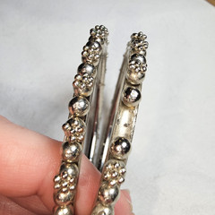 SET OF 3 Vintage Rajasthani Style BANGLE BRACELET Beaded Tribal Silvertone 8.25″