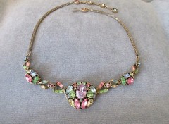 vintage signed 1955 HOLLYCRAFT NECKLACE multi color pastel rhinestones