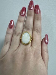 Estate 18K Yellow Gold Large Oval Bezel Set Solitaire Opal Ring 9.6 Grams
