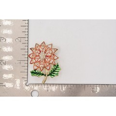 Vintage Christmas Flower Pin Brooch Glitter Enamel Red Silver Gold NOS BinA3
