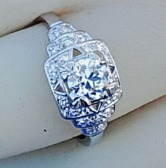 Original EARTH MINED DIAMOND Deco Engagement Ring Vintage PLATINUM Solitaire S 6