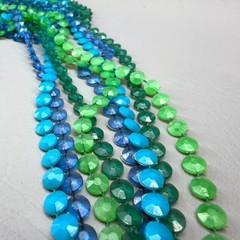 Vintage Plastic Beaded Necklace Blue Green Flapper 50″