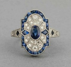 2Ct Art Deco Style Lab Created Diamond & Sapphire Wedding 14K White Gold FN Ring