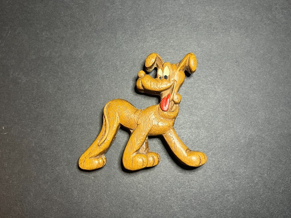 Vintage OOAK Hand Carved Wooden Pluto the Dog Cartoon Character Pin Lapel Brooch