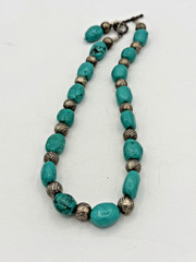Vintage Faux Turquoise Stone Silver Tone Necklace