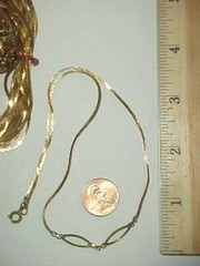 3 VINTAGE BRASS SEVEN RHINESTONE DOUBLE OVAL CENTER COBRA CHAIN NECKLACES L911