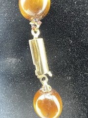 VTG Estate Tiger’s Eye Hand-Knotted Necklace Gemstone Beads Barrel Hook Clasp