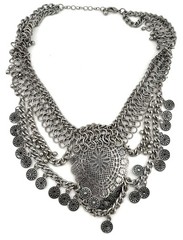 Vintage Silver Tone Boho Bib Statement Necklace Coin Fringe Adjustable 17-20″