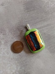 Vintage pendent artisan art glass 3D fiery precious metal foil boro silica