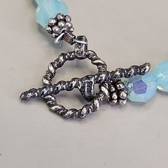 Glass Beaded Necklace Blue Opalite Crystal Teardrop Dangle Sterling Silver 16″