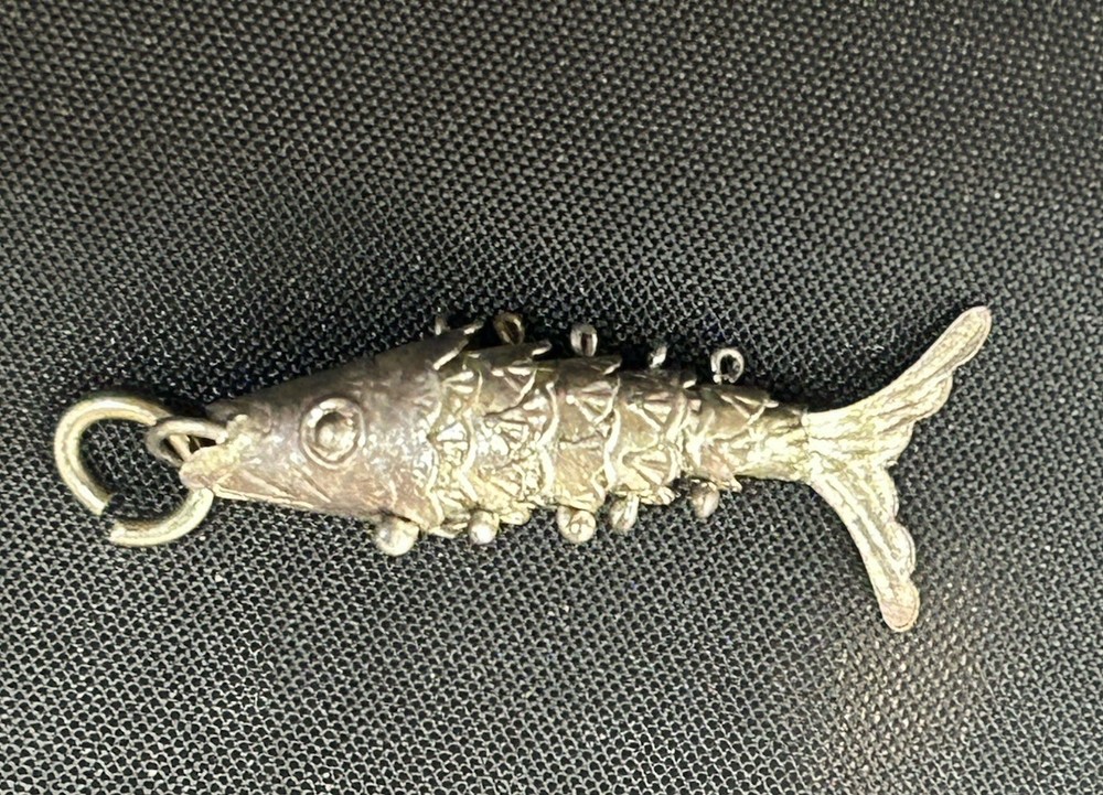 Vintage Articulated Fish Charm Pendant Sterling Silver Moving Segmented Koi