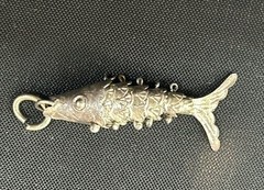 Vintage Articulated Fish Charm Pendant Sterling Silver Moving Segmented Koi