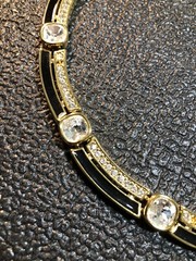 Vintage Jewelry Signed MONET Gold Tone Black And Gemmed Necklace 17.75”