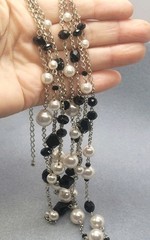 White And Black Chain Multi-row Necklace And Matching Stretch Braslet 20in.