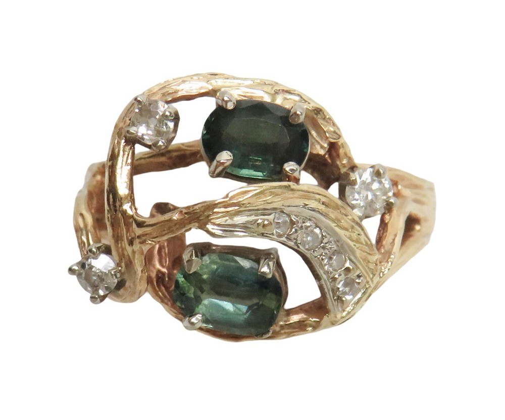 14k Yellow Gold Diamond And Tourmaline Ring Size 7.25