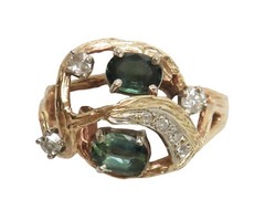 14k Yellow Gold Diamond And Tourmaline Ring Size 7.25