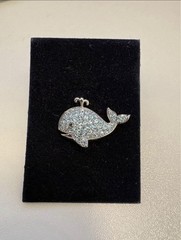 Vintage Swarovski Crystal Whale Pin Rhinestone Brooch