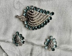 Vintage Joseph Wiesner N.Y. brooch/earrings set, aqua blue REDUCED PRICE