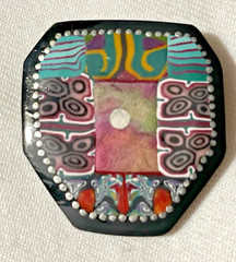 Vintage Abstract Design Brooch Millefiori Style Polymer Clay Handmade Signed MF