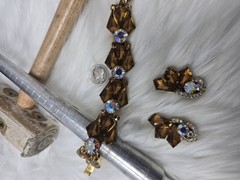 Juliana D&E Topaz AB Rhinestone Bracelet Earring Set Demi Parure as-is