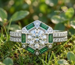 2.54CT Round Lab Created Diamond Vintage Hexagon Halo Ring 14K White Gold Finish